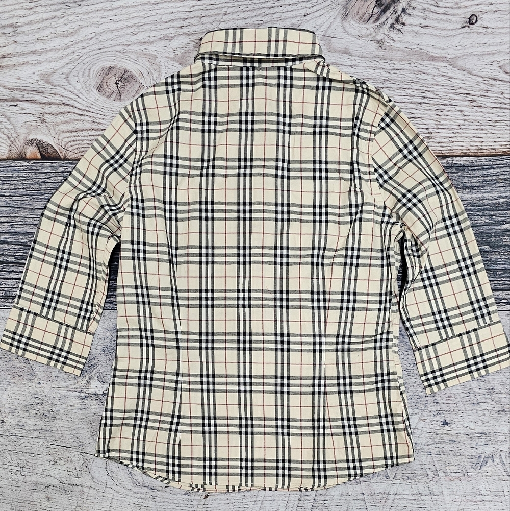 Burberry London Nova Check Plaid 3/4 Split Sleeve Button Up Shirt Size Small - Picture 7 of 12